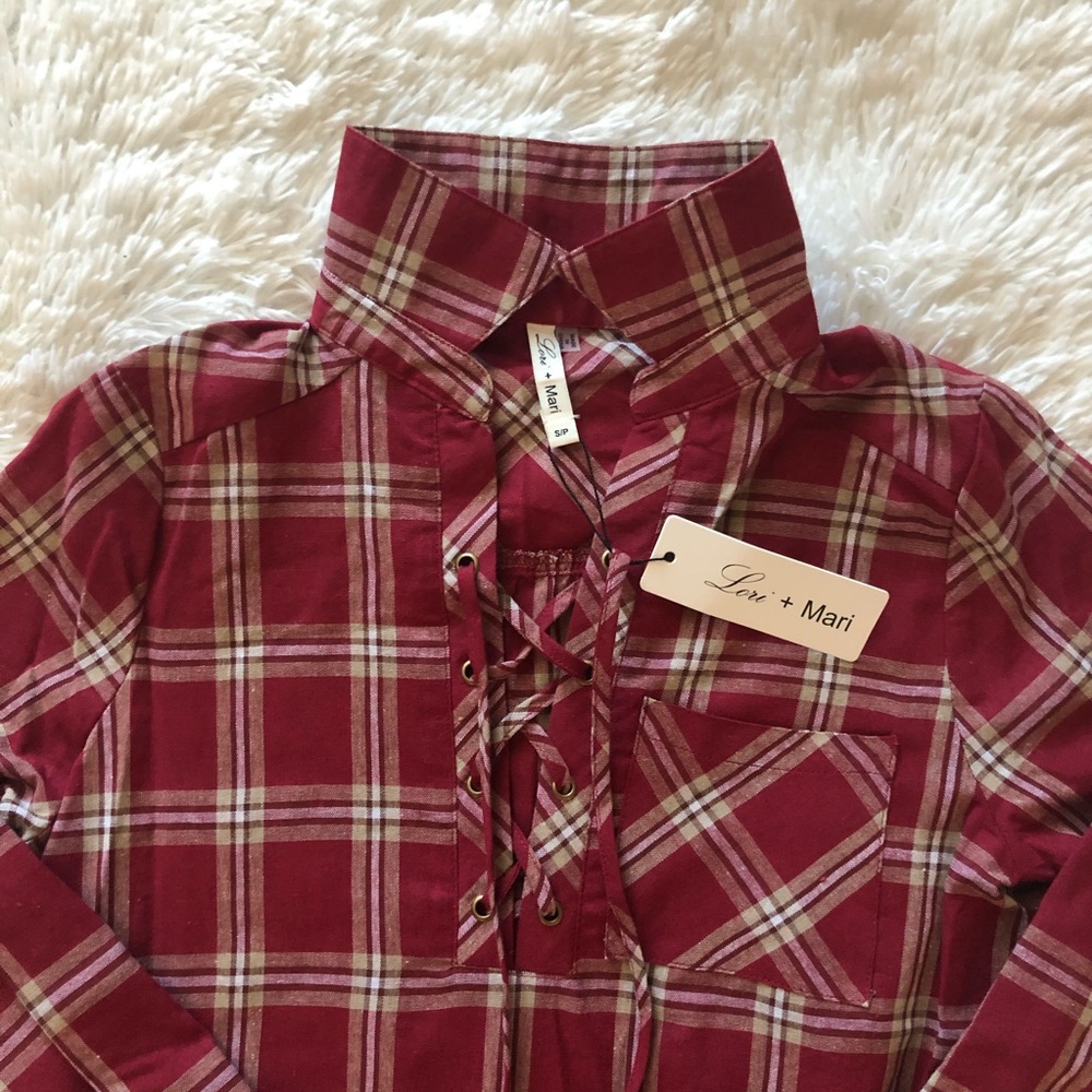 Plaid Lace Up Shirt Dress - Picture 3 of 6